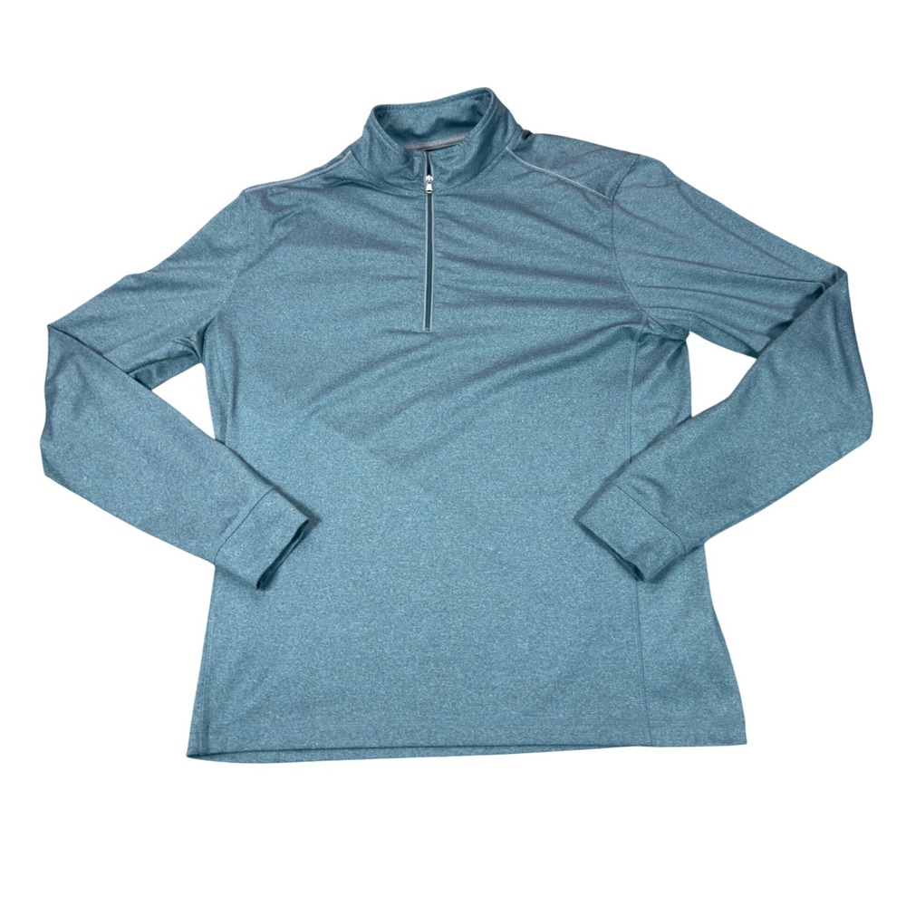 Johnnie-O Mens Medium Quarter Zip Pullover Heathered Teal Performance Golf Top